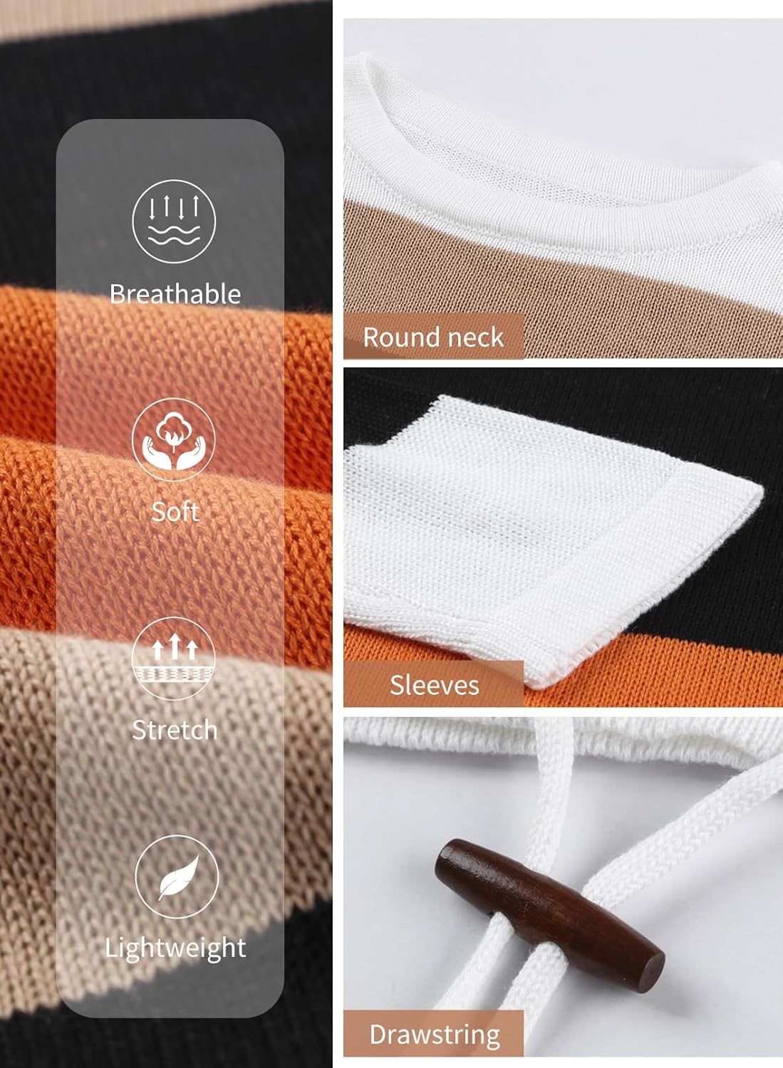 Dokotoo Womens Sweaters Striped Fall Winter Outfits 2025 Crewneck Drawstring Color Block Fashion Clothing - Image 7