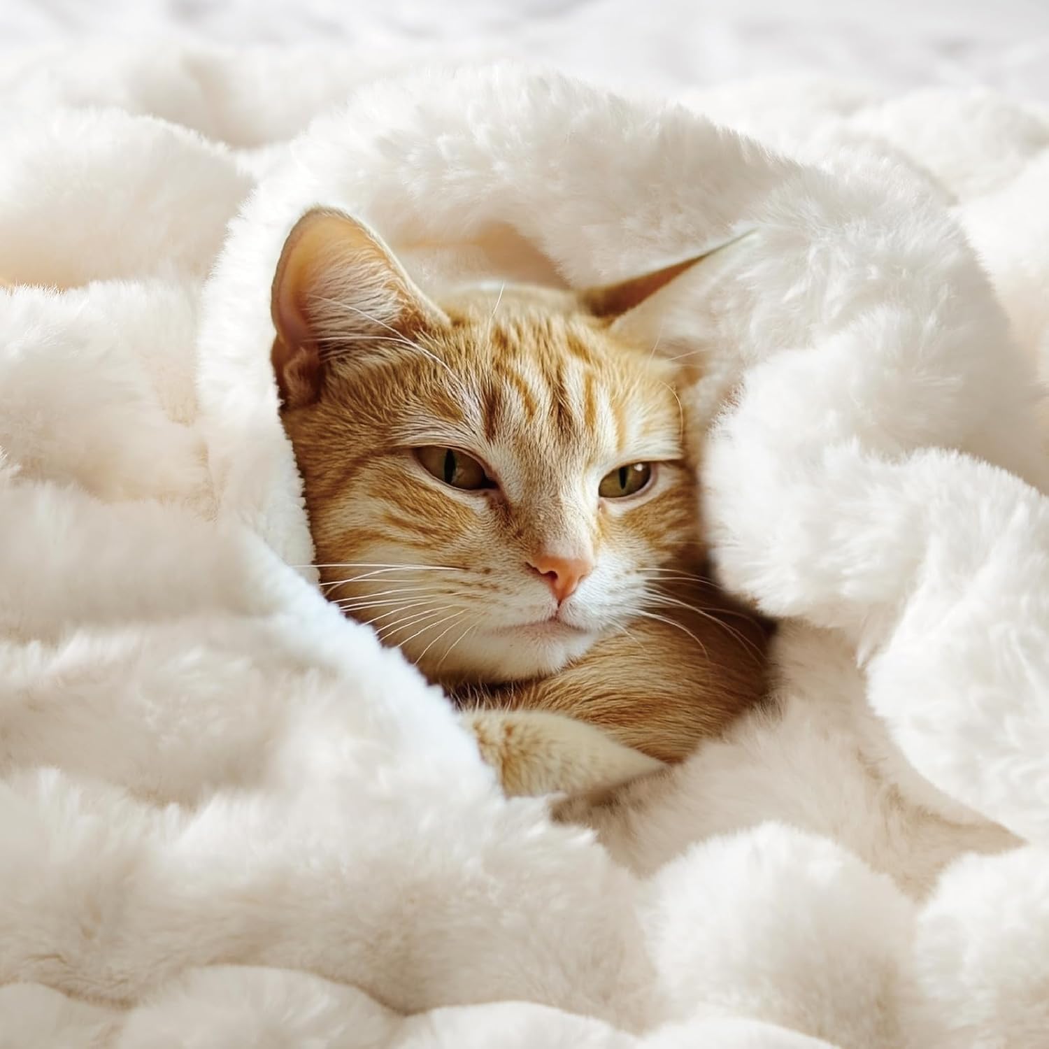 BEDELITE Faux Fur Throw Blanket for Couch, Soft and Cozy Luxurious 3D Striped Fluffy Blanket, 770GSM Thick Warm Plush Fuzzy Faux Rabbit Fur Blanket for Women Gift (Cream, 50"x 60") - Image 8