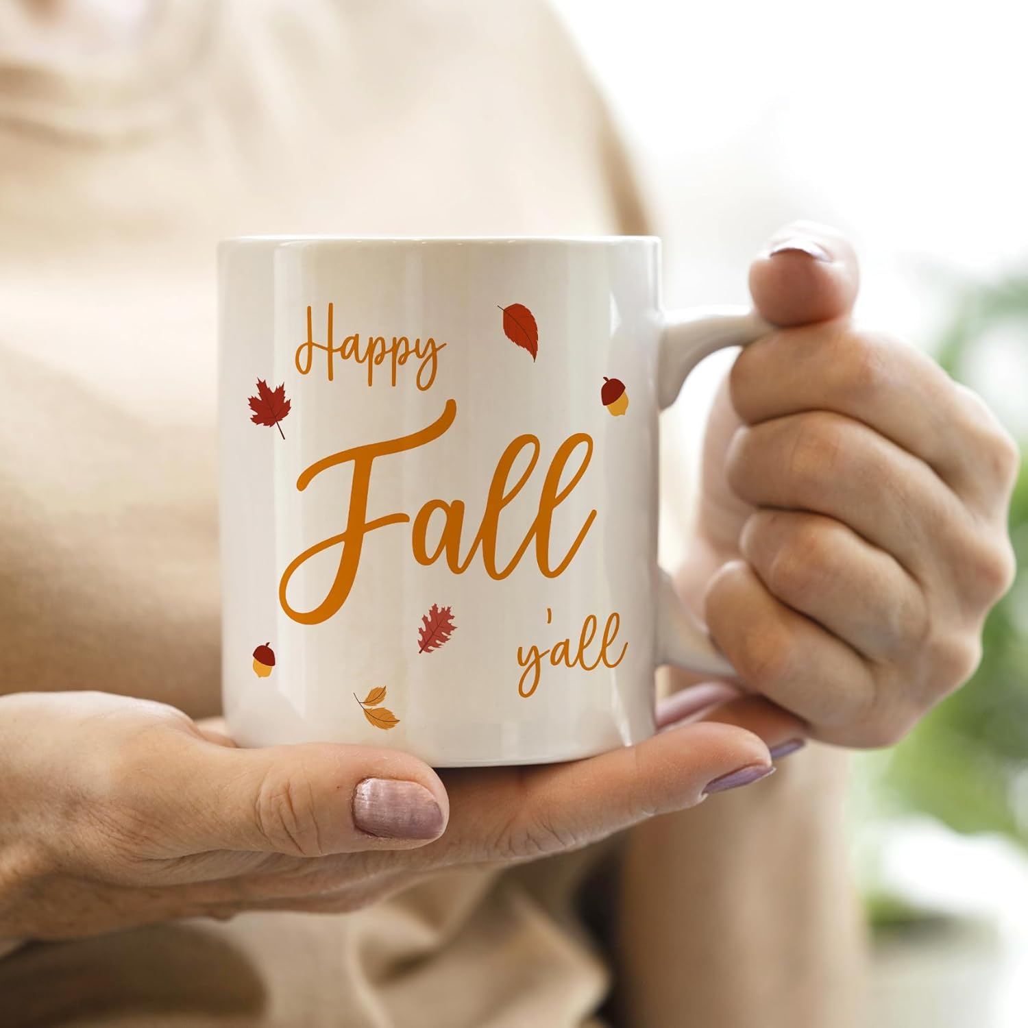 QASHWEY Happy Fall Yall Autumn Mug, Fall Coffee Mug, Autumn Coffee Mug, Fall Themed Mug Tea Cup Gifts for Fall Lovers Women Men Friends, Happy Fall Yall Autumn Coffee Cups Ceramic 11oz - Image 6