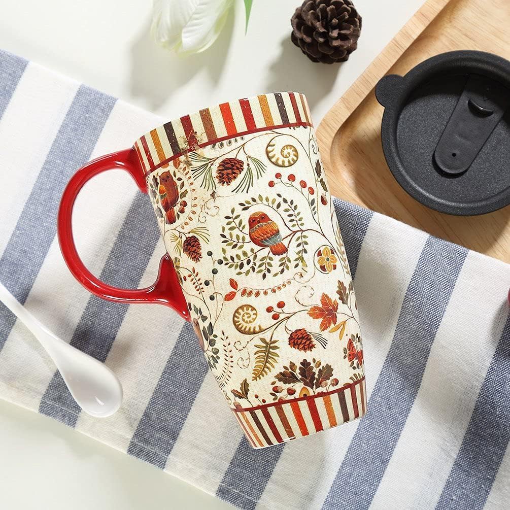 Topadorn 17 oz Tall Ceramic Travel Mugs Coffee Cup with Sealed Lid and Handle, Perfect for Coffee and Tea, Holiday Gift Her Him, Flower - Image 3