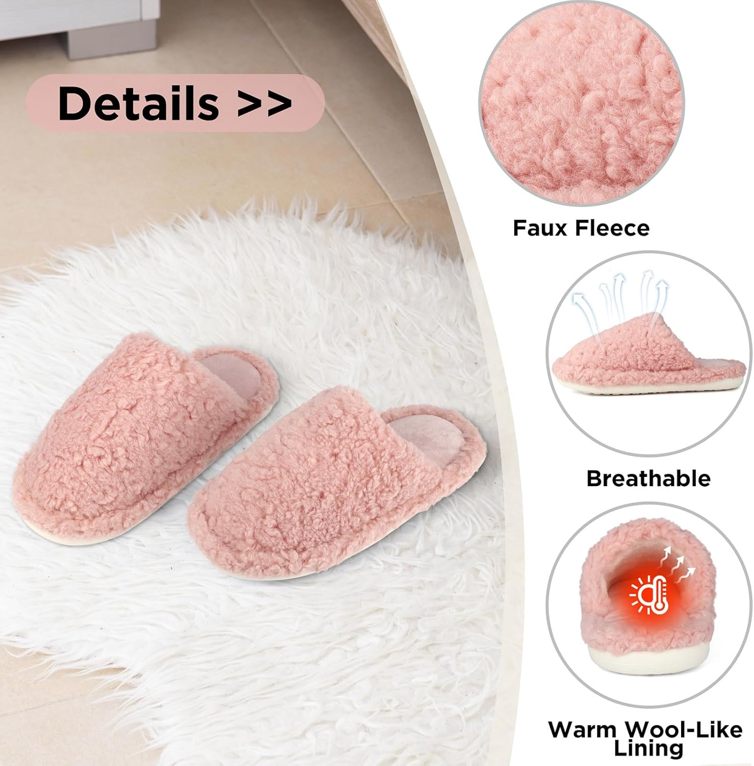 Women's Fuzzy Slipper Memory Foam Slippers for Women Cozy Non-Slip Machine Washable House Shoes Lightweight Slip-On - Image 5