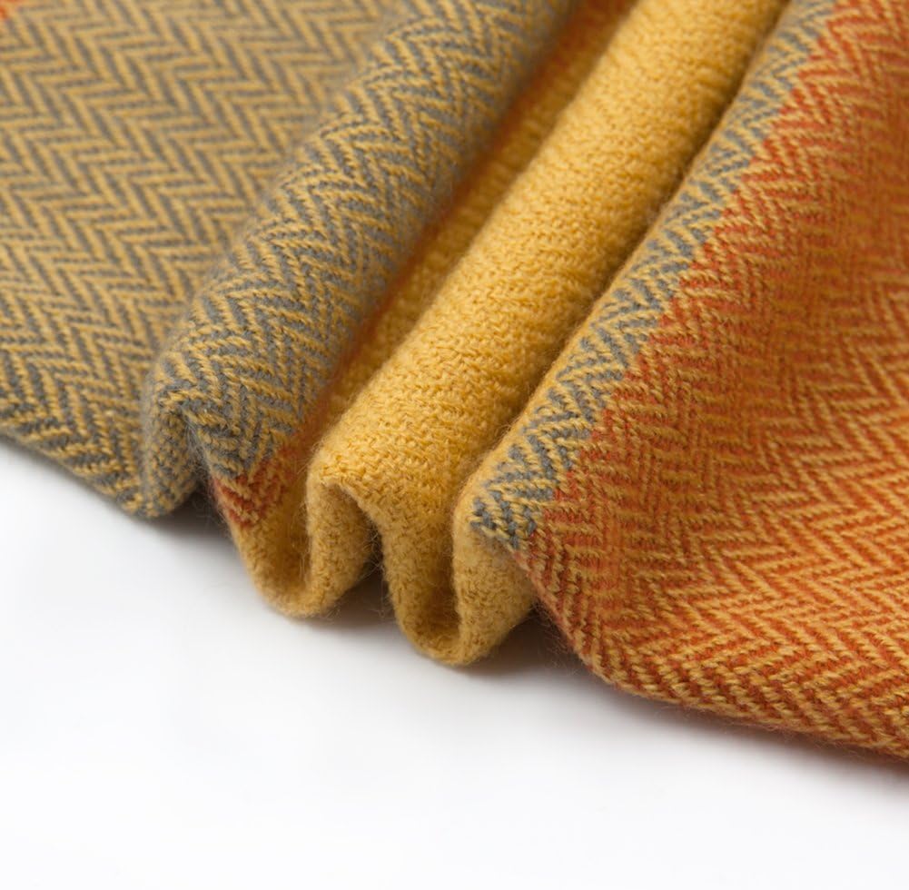 Classic Home Throw Blanket Shawl All Season Acrylic Cozy Soft Reversible Picnic Stadium Camp Blanket Fringe Plaid for Bed/Sofa/Couch,Cashmere-Like 50" W x 67" L (Pumpkin) - Image 7