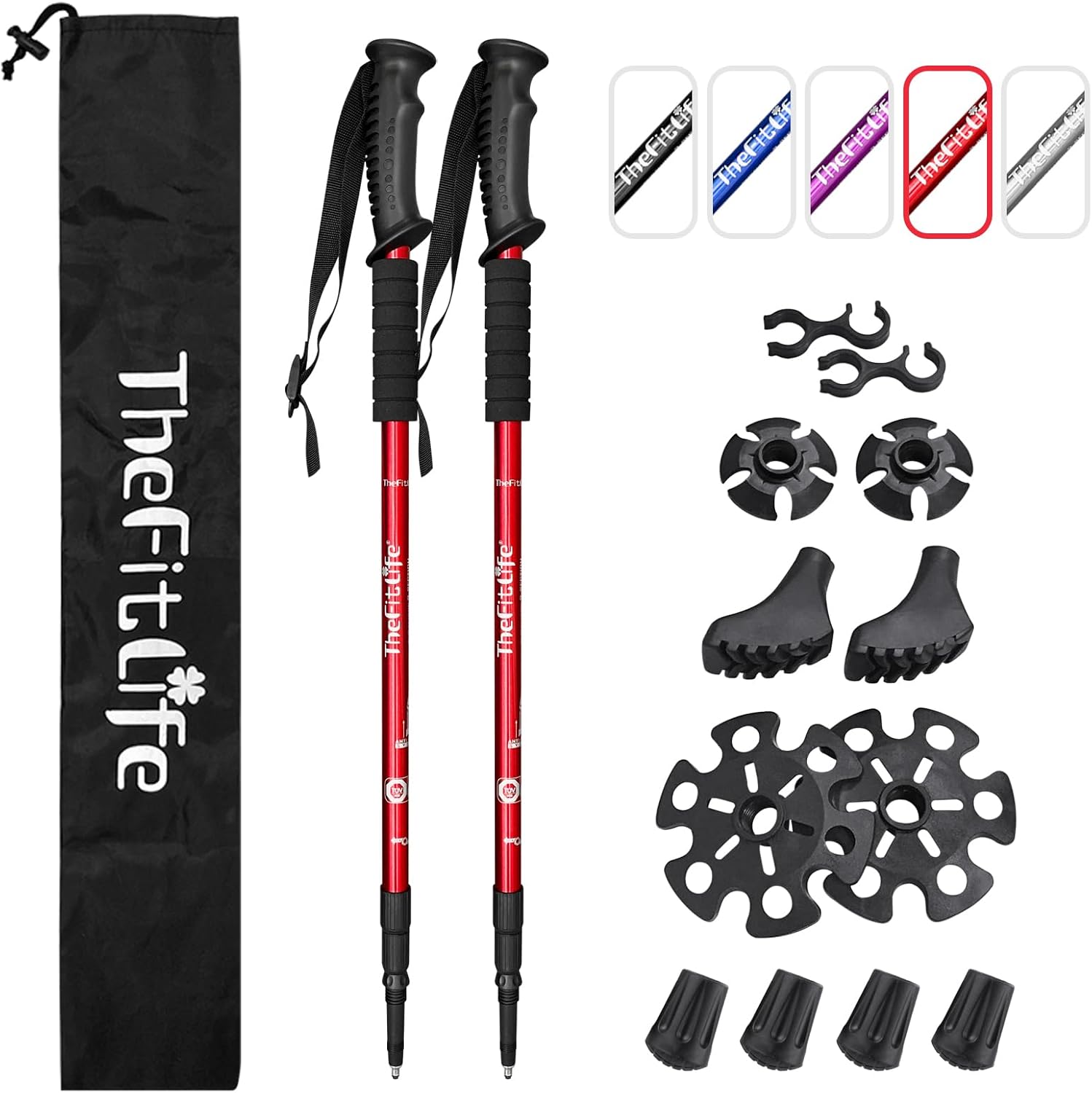 TheFitLife Nordic Walking Trekking Poles - 2 Sticks with Anti-Shock and Quick Lock System, Telescopic, Collapsible, Ultralight for Hiking, Camping, Mountaining, Backpacking, Walking, Trekking