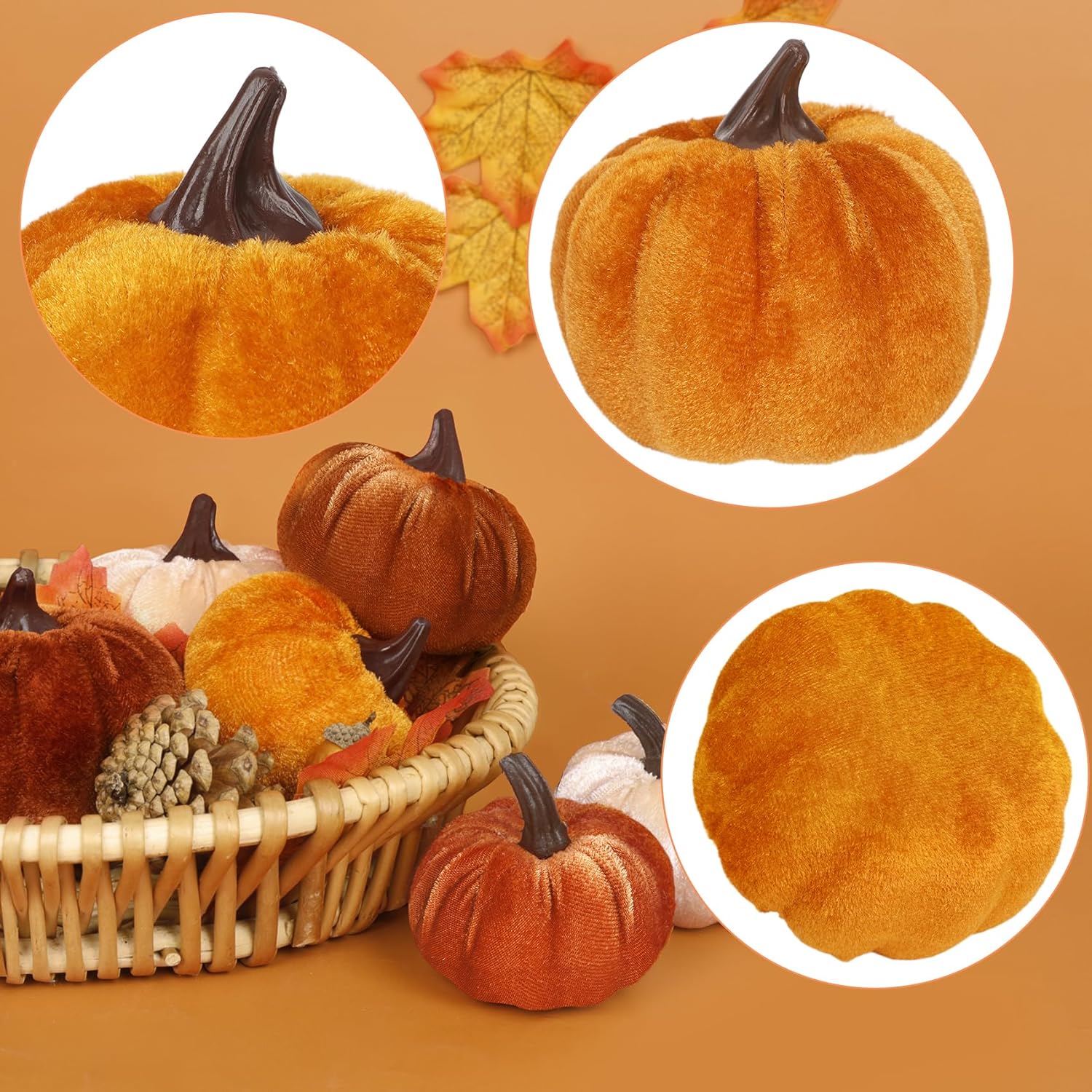 16Pcs Fall Artificial Velvet Pumpkins, 3 Sizes Orange Brown Beige Rust Fake Small Foam Pumpkins for Decorating Autumn Fall Farmhouse Home Harvest Thanksgiving Halloween Wedding Table Centerpiece Decor - Image 8