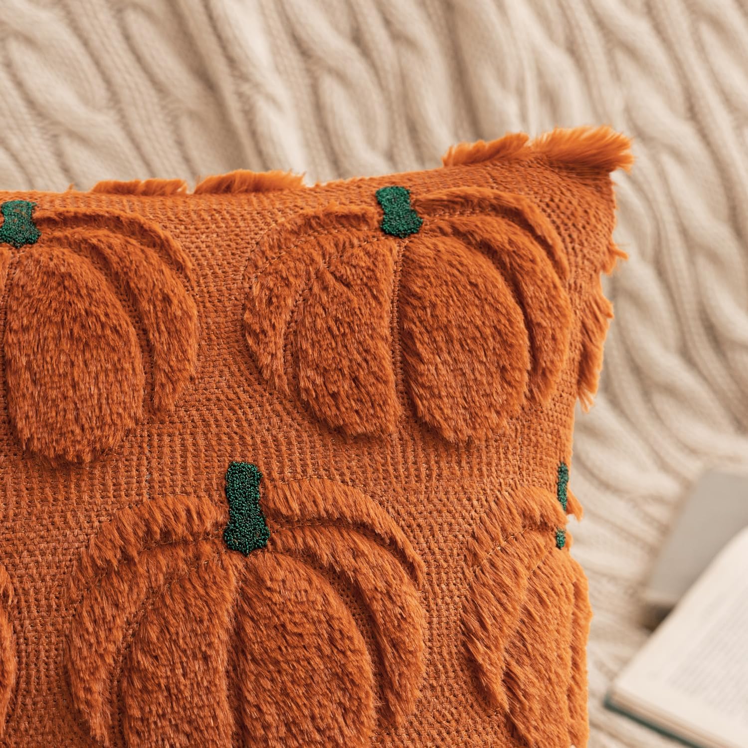 MIULEE Fall Pumpkin Throw Pillow Covers Decor Set of 2 Dark Rust Green Stem 18 x 18 Decorative Cushion Covers Soft Faux Fur Couch Pillows for Autumn Harvest Outdoor Porch Farmhouse Halloween Home - Image 3