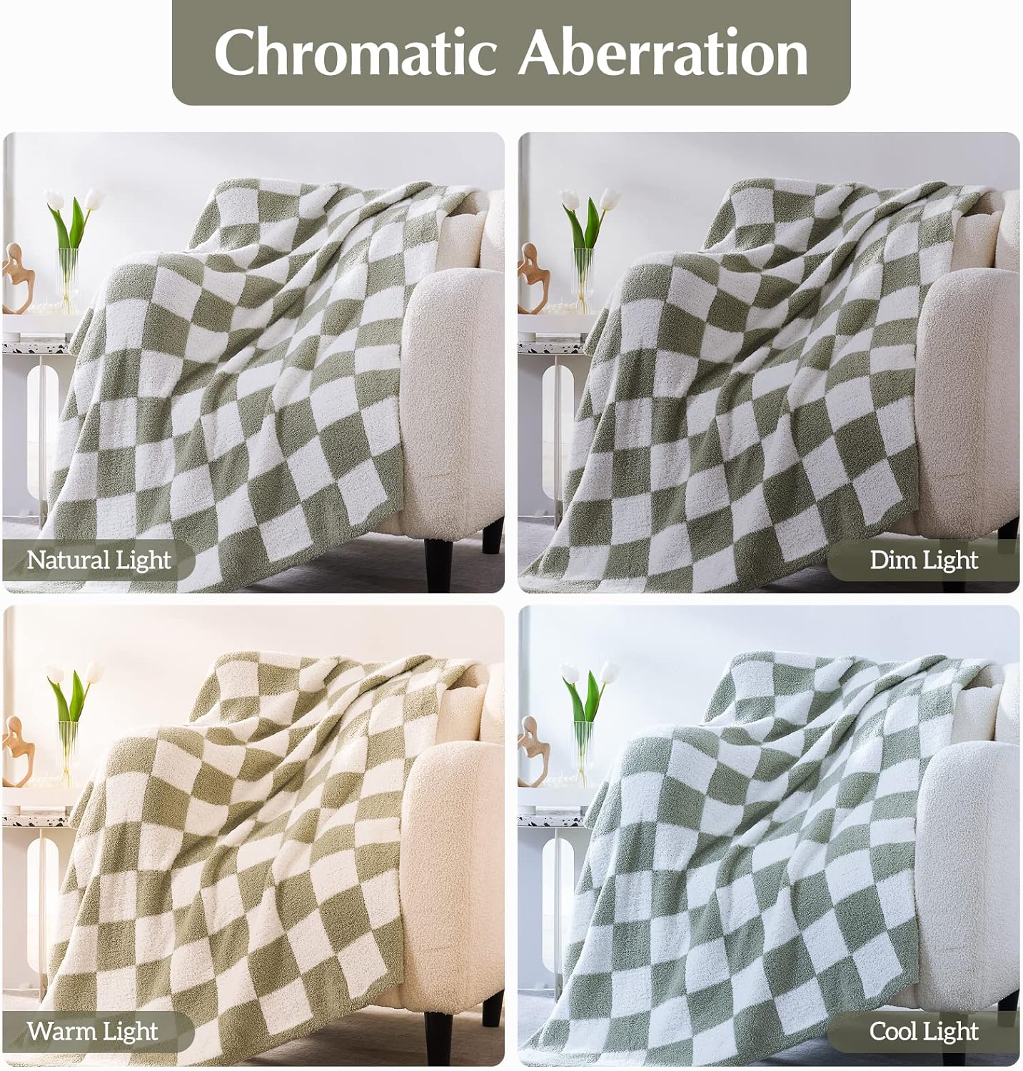 WRENSONGE Checkered Throw Blanket, Sage Green Soft Cozy Fluffy Hand Made Throw Blankets for Couch, Sofa, Chair, Bed, Camping, Picnic, Travel Lightweight Bed Blankets for Women Mothers Birthday Gifts - Image 5