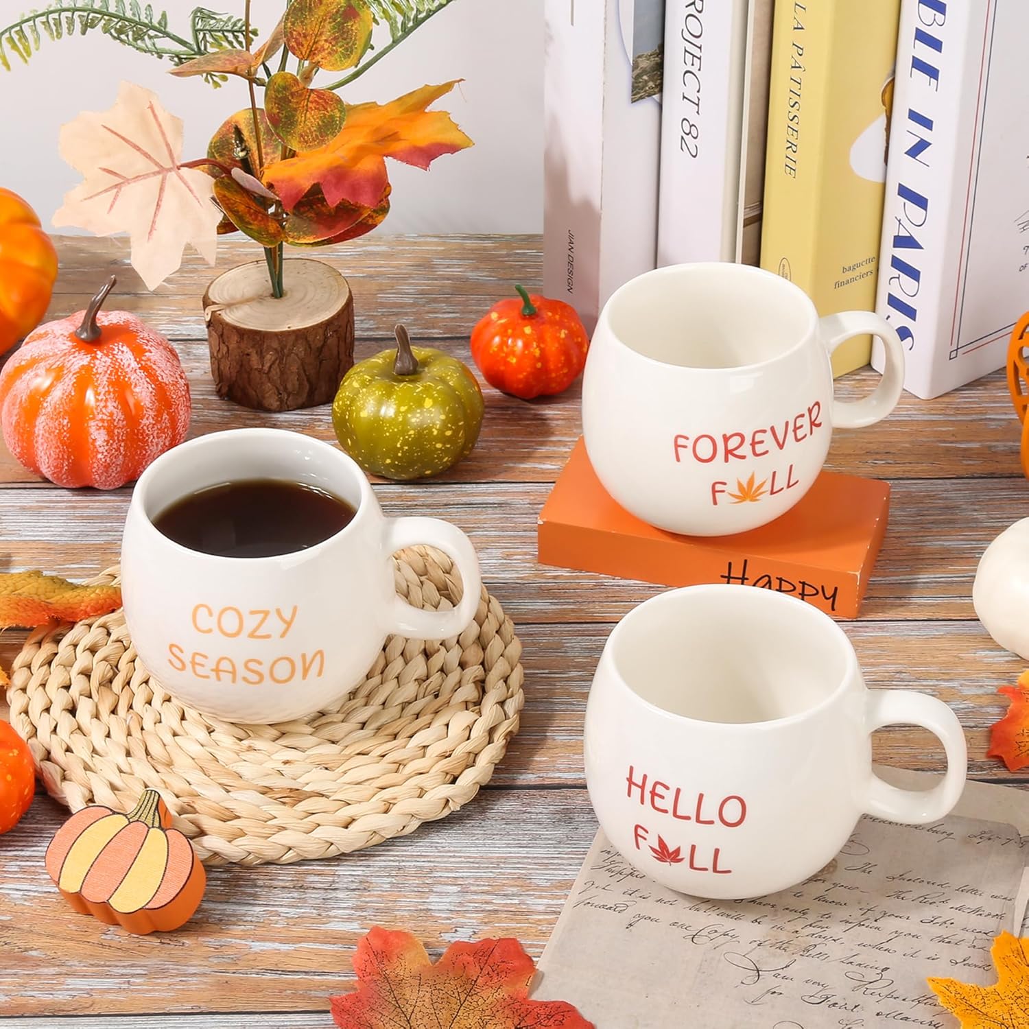 6 Pcs Fall Coffee Mugs Set 12oz Ceramic Autumn Mugs Bulk Thanksgiving Coffee Cups Hello Fall Cups with Handle for Fall Thanksgiving Table Centerpieces Housewarming Gift, Dishwasher and Microwave Safe - Image 5