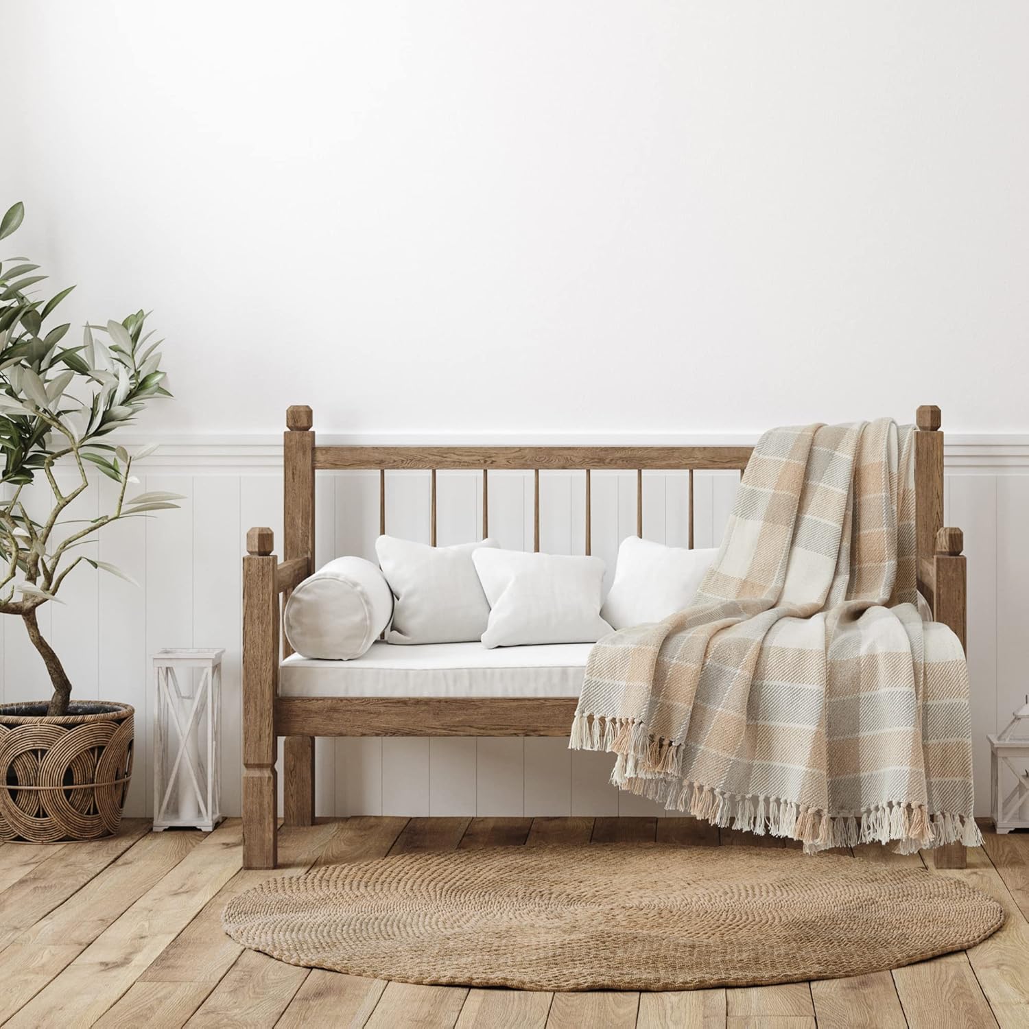 Americanflat 50x60 Throw Blanket - Soft and Breathable Cotton Throw Blanket for Couch, Bed, Chair - Decorative Blankets Perfect for Home, Office, or Outdoor Use - Camel and Beige Plaid Design - Image 8