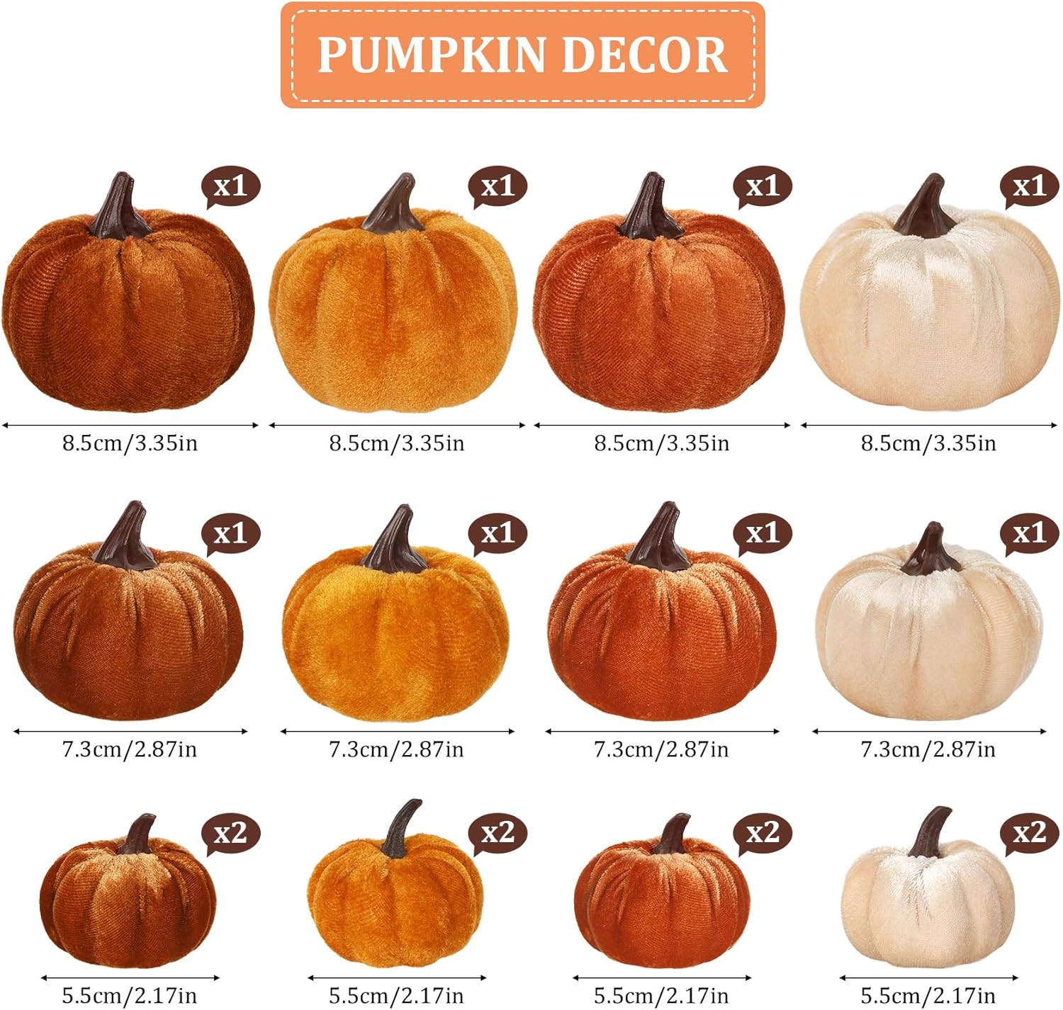 16Pcs Fall Artificial Velvet Pumpkins, 3 Sizes Orange Brown Beige Rust Fake Small Foam Pumpkins for Decorating Autumn Fall Farmhouse Home Harvest Thanksgiving Halloween Wedding Table Centerpiece Decor - Image 3