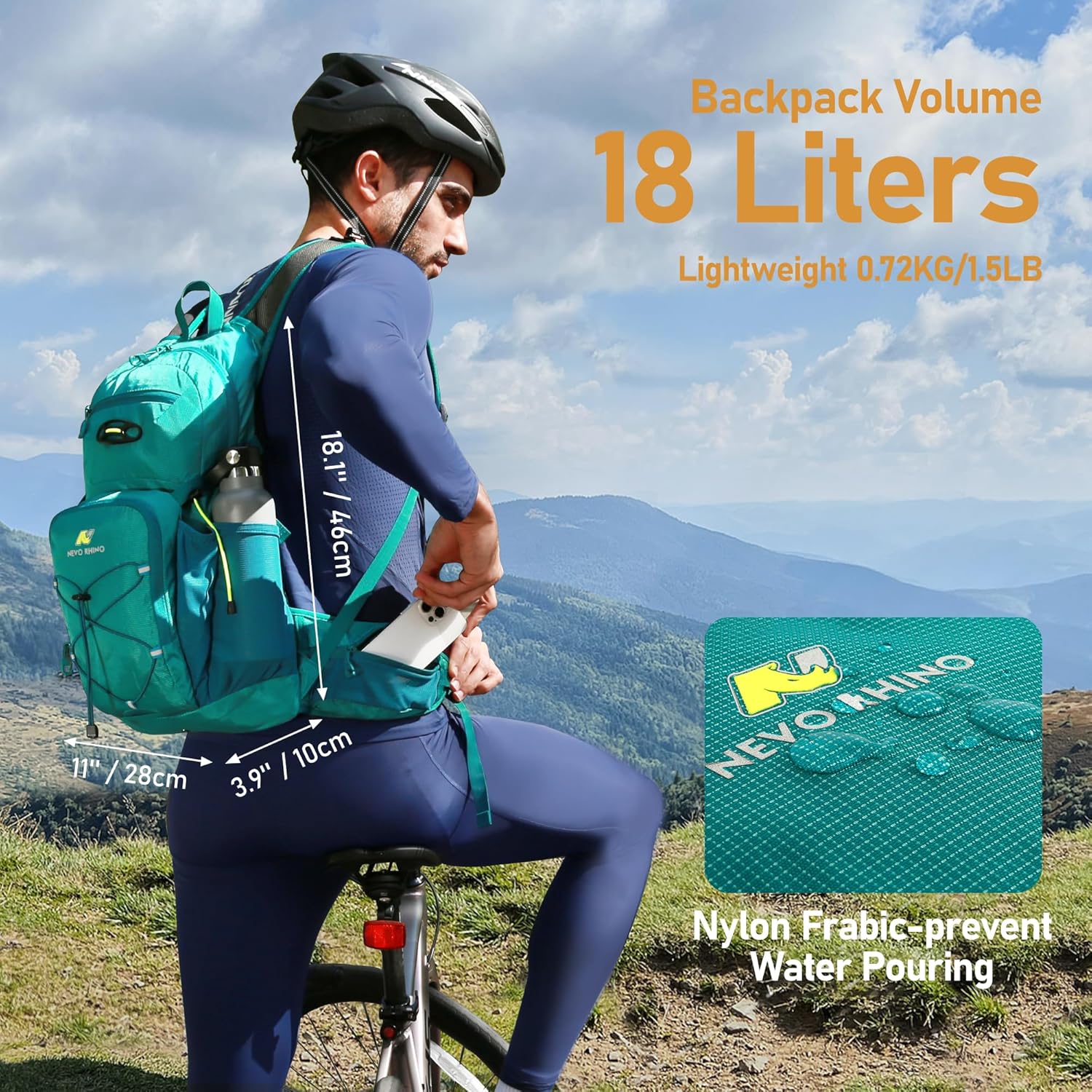 N NEVO RHINO Hydration Backpack, 18L Multipurpose Hiking Backpack with 3L Water Bladder, Water Backpack Insulated Hydration Pack Ideal for Hiking and Cycling - Image 2