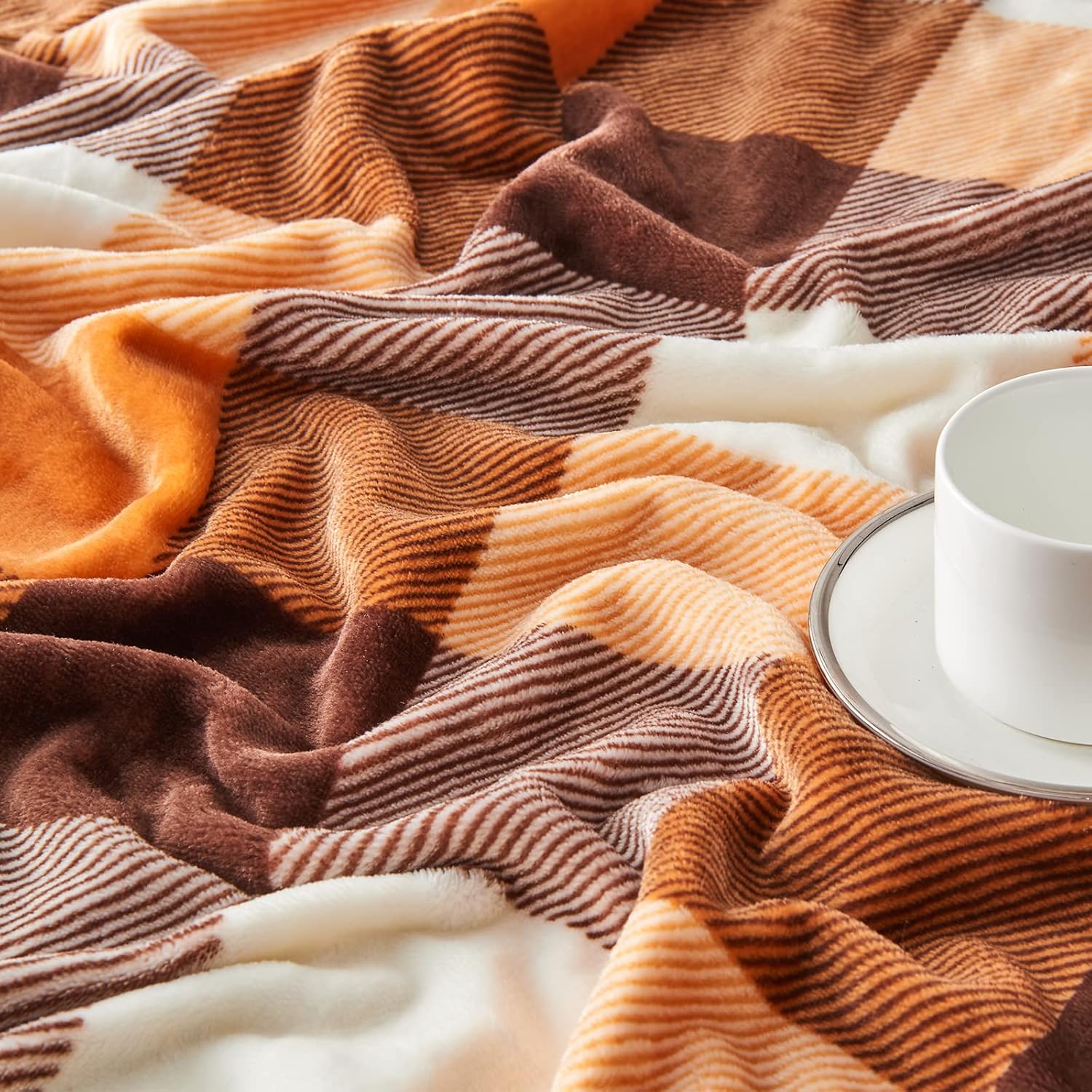 SOCHOW Buffalo Plaid Flannel Fleece Throw Blanket 60 x 80 Inches, Soft Lightweight Cozy All Season Orange Checkered Blanket for Bed, Couch, Car - Image 5