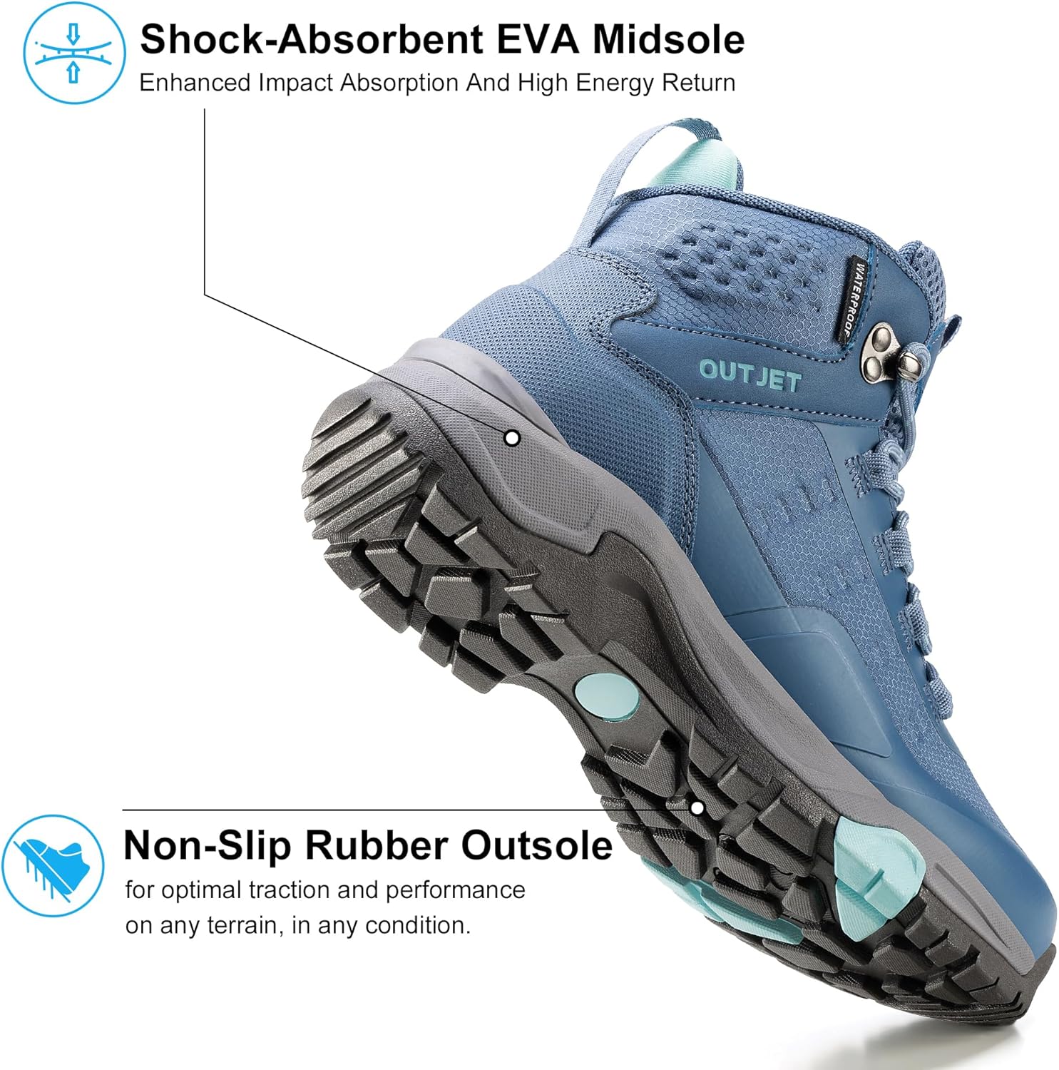 Women's Waterproof Hiking Boots Lightweight Comfortable All-Terrain Mid Ankle Outdoor Boots - Image 3