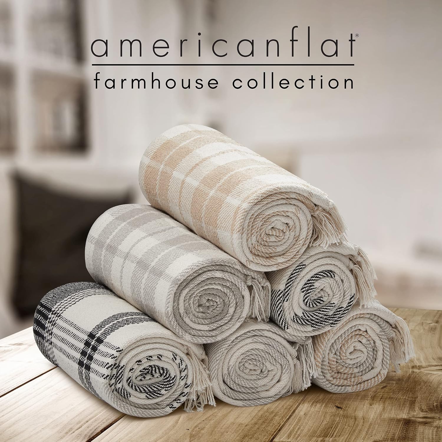 Americanflat 50x60 Throw Blanket - Soft and Breathable Cotton Throw Blanket for Couch, Bed, Chair - Decorative Blankets Perfect for Home, Office, or Outdoor Use - Camel and Beige Plaid Design - Image 7