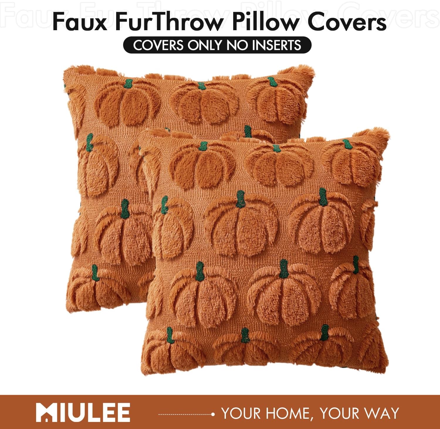 MIULEE Fall Pumpkin Throw Pillow Covers Decor Set of 2 Dark Rust Green Stem 18 x 18 Decorative Cushion Covers Soft Faux Fur Couch Pillows for Autumn Harvest Outdoor Porch Farmhouse Halloween Home - Image 8
