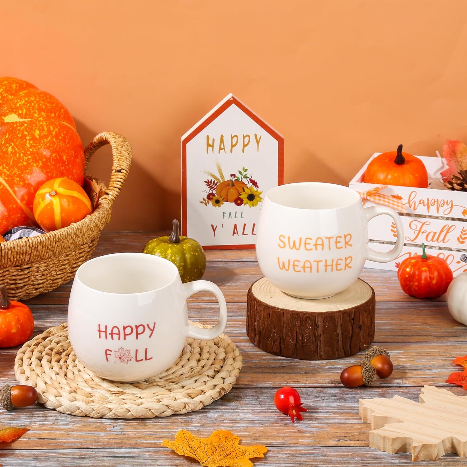 6 Pcs Fall Coffee Mugs Set 12oz Ceramic Autumn Mugs Bulk Thanksgiving Coffee Cups Hello Fall Cups with Handle for Fall Thanksgiving Table Centerpieces Housewarming Gift, Dishwasher and Microwave Safe - Image 6