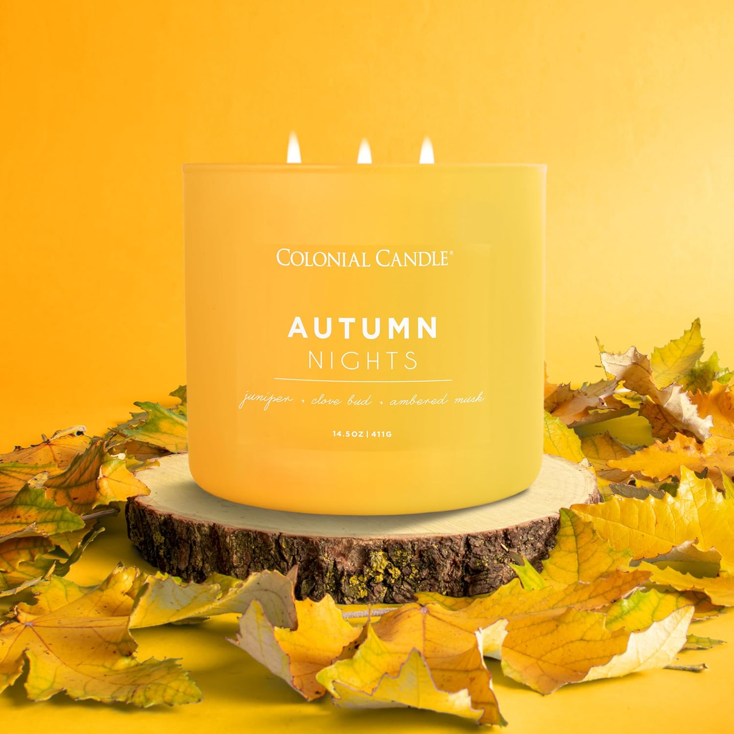 Colonial Candle Autumn Nights Scented Jar Candle, Pop of Color Collection, 3 Wick, Yellow, 14.5 oz - Up to 60 Hours Burn - Image 8