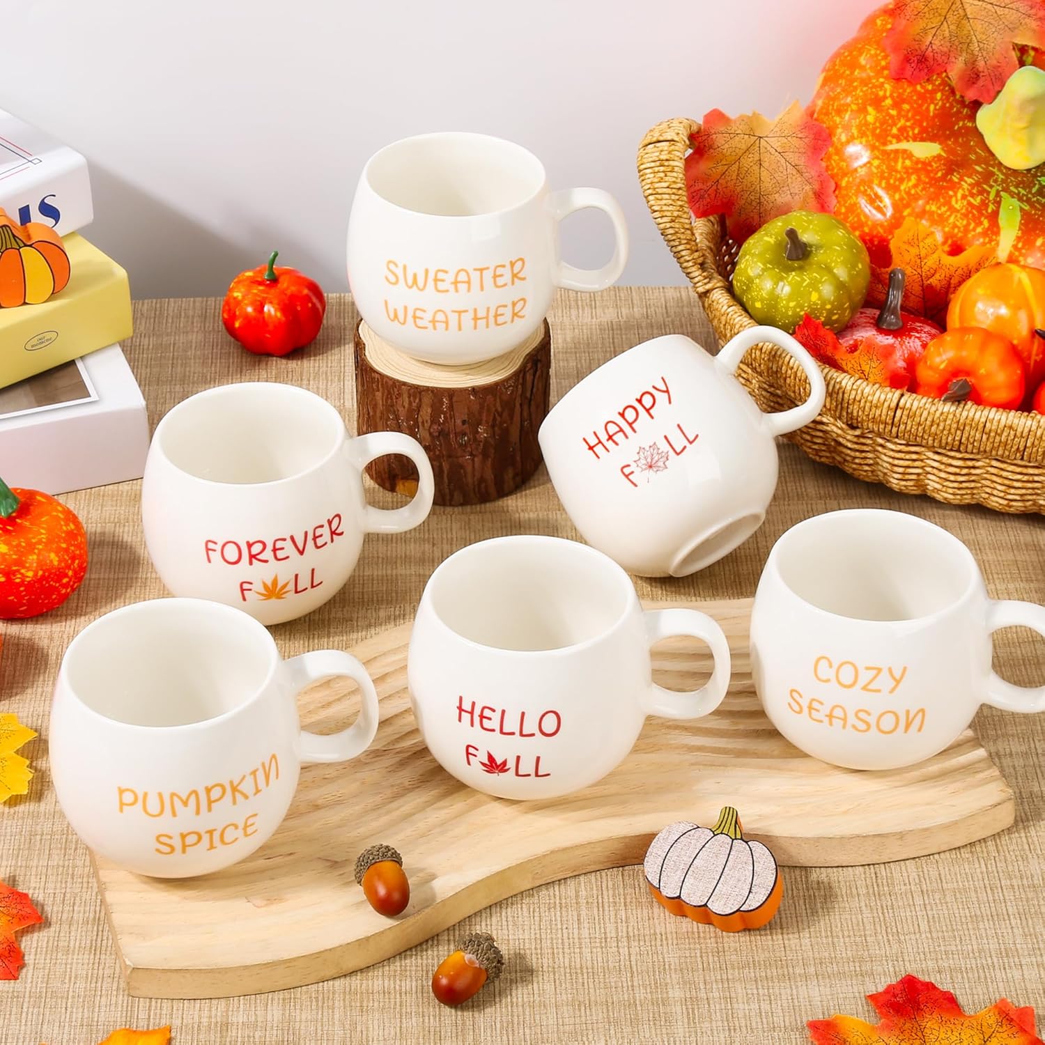 6 Pcs Fall Coffee Mugs Set 12oz Ceramic Autumn Mugs Bulk Thanksgiving Coffee Cups Hello Fall Cups with Handle for Fall Thanksgiving Table Centerpieces Housewarming Gift, Dishwasher and Microwave Safe - Image 4