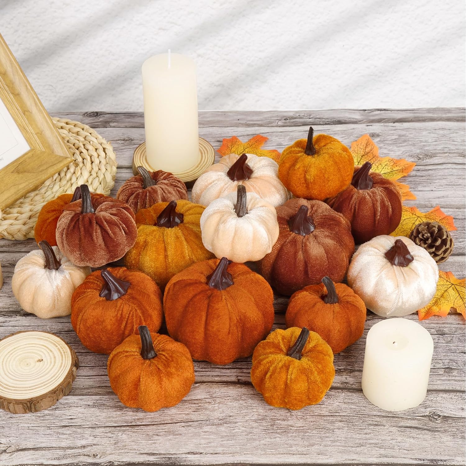 16Pcs Fall Artificial Velvet Pumpkins, 3 Sizes Orange Brown Beige Rust Fake Small Foam Pumpkins for Decorating Autumn Fall Farmhouse Home Harvest Thanksgiving Halloween Wedding Table Centerpiece Decor - Image 4