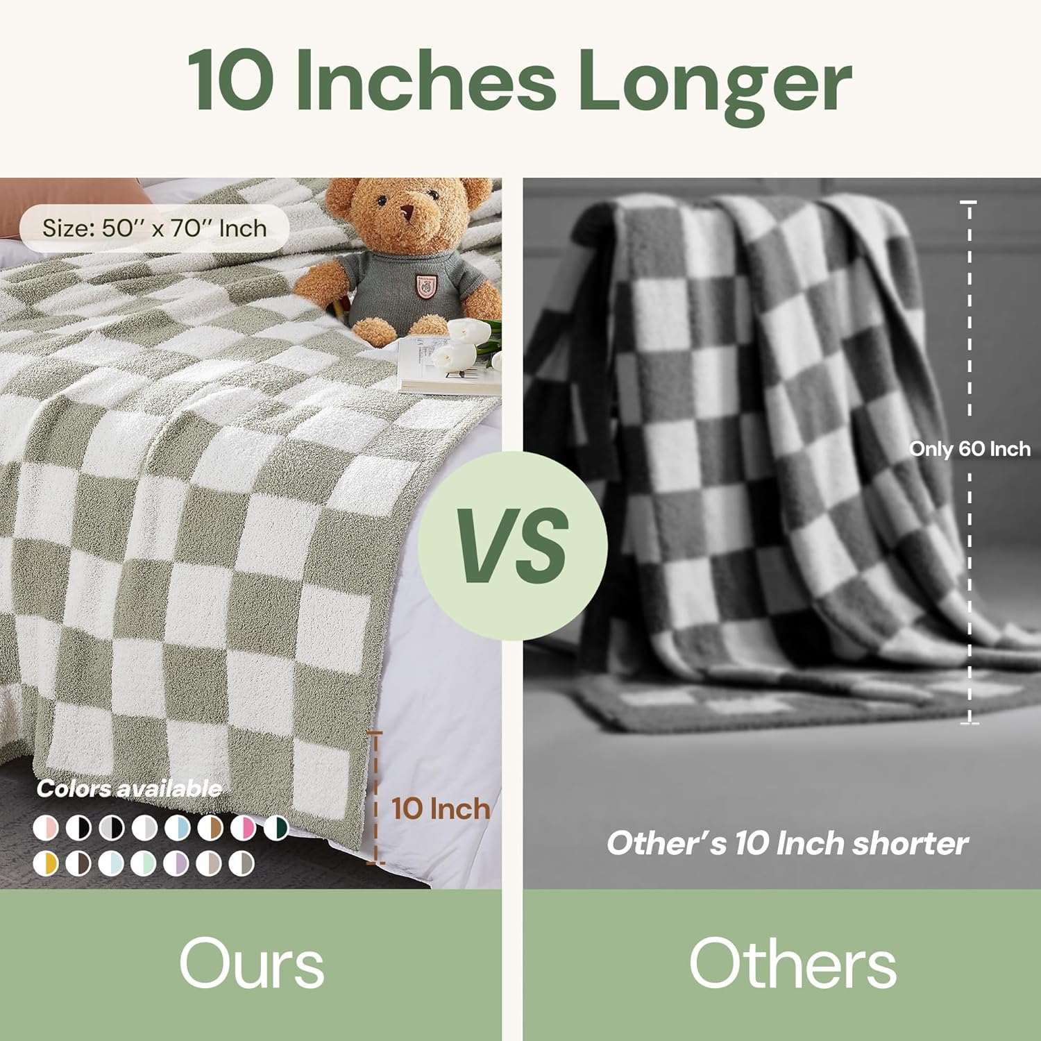 WRENSONGE Checkered Throw Blanket, Sage Green Soft Cozy Fluffy Hand Made Throw Blankets for Couch, Sofa, Chair, Bed, Camping, Picnic, Travel Lightweight Bed Blankets for Women Mothers Birthday Gifts - Image 3