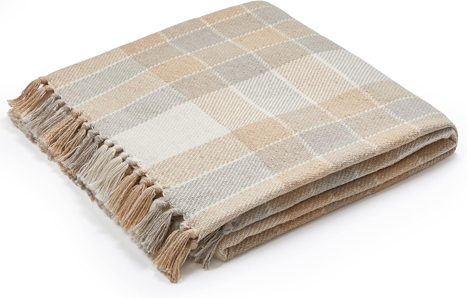 Americanflat 50x60 Throw Blanket - Soft and Breathable Cotton Throw Blanket for Couch, Bed, Chair - Decorative Blankets Perfect for Home, Office, or Outdoor Use - Camel and Beige Plaid Design - Image 3