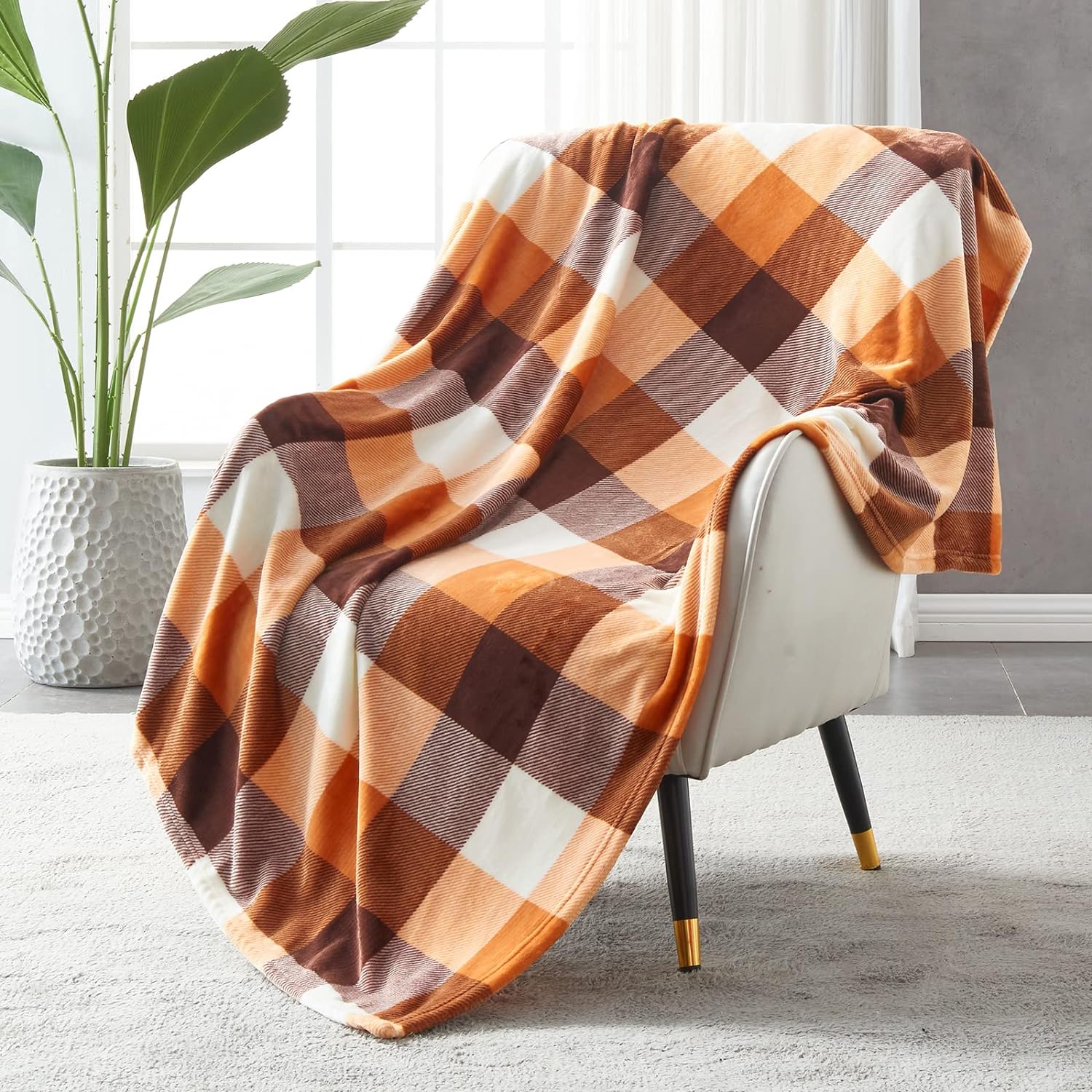 SOCHOW Buffalo Plaid Flannel Fleece Throw Blanket 60 x 80 Inches, Soft Lightweight Cozy All Season Orange Checkered Blanket for Bed, Couch, Car - Image 2