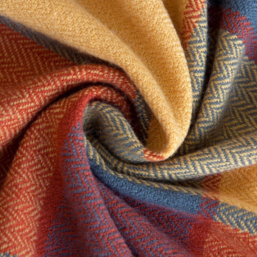 Classic Home Throw Blanket Shawl All Season Acrylic Cozy Soft Reversible Picnic Stadium Camp Blanket Fringe Plaid for Bed/Sofa/Couch,Cashmere-Like 50" W x 67" L (Pumpkin) - Image 5