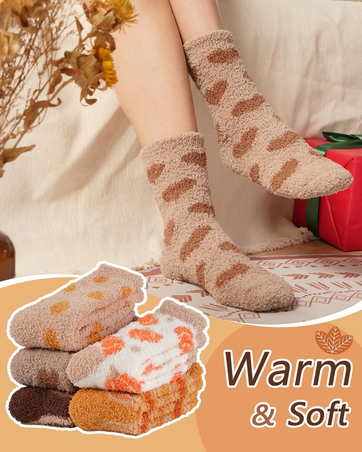 Plush Fuzzy Socks for Women Fluffy Cozy Slipper Socks Fall Thanksgiving Birthday Gifts for Her - Image 4