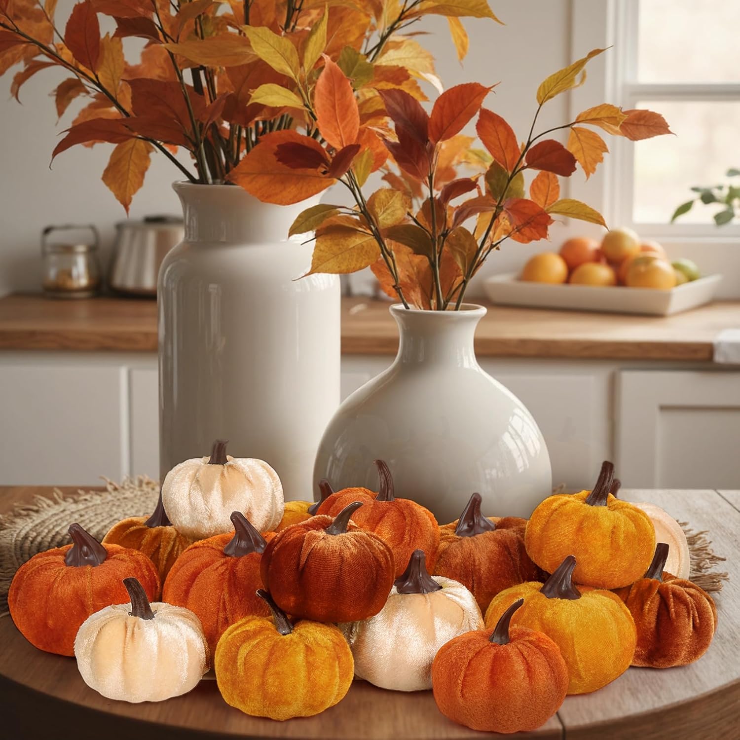 16Pcs Fall Artificial Velvet Pumpkins, 3 Sizes Orange Brown Beige Rust Fake Small Foam Pumpkins for Decorating Autumn Fall Farmhouse Home Harvest Thanksgiving Halloween Wedding Table Centerpiece Decor - Image 6