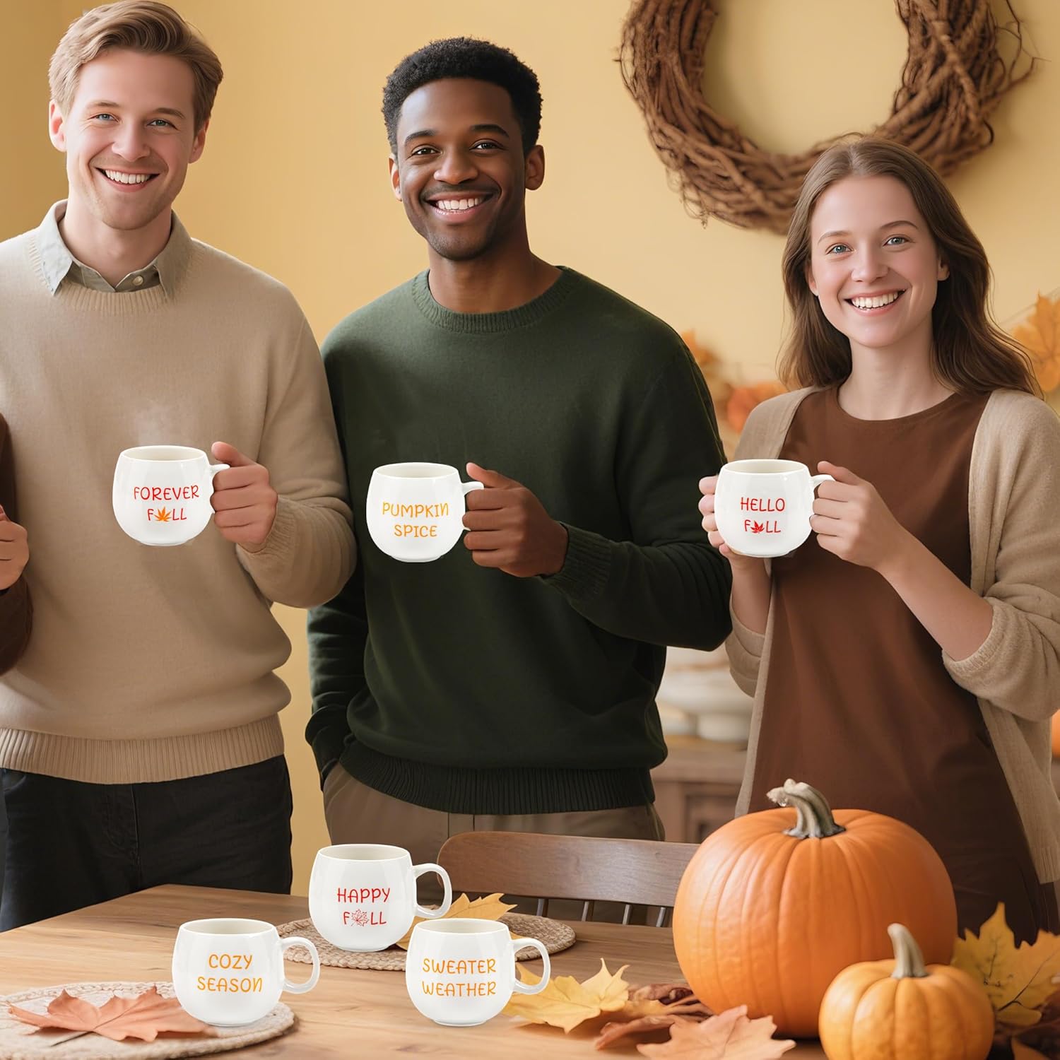 6 Pcs Fall Coffee Mugs Set 12oz Ceramic Autumn Mugs Bulk Thanksgiving Coffee Cups Hello Fall Cups with Handle for Fall Thanksgiving Table Centerpieces Housewarming Gift, Dishwasher and Microwave Safe - Image 8