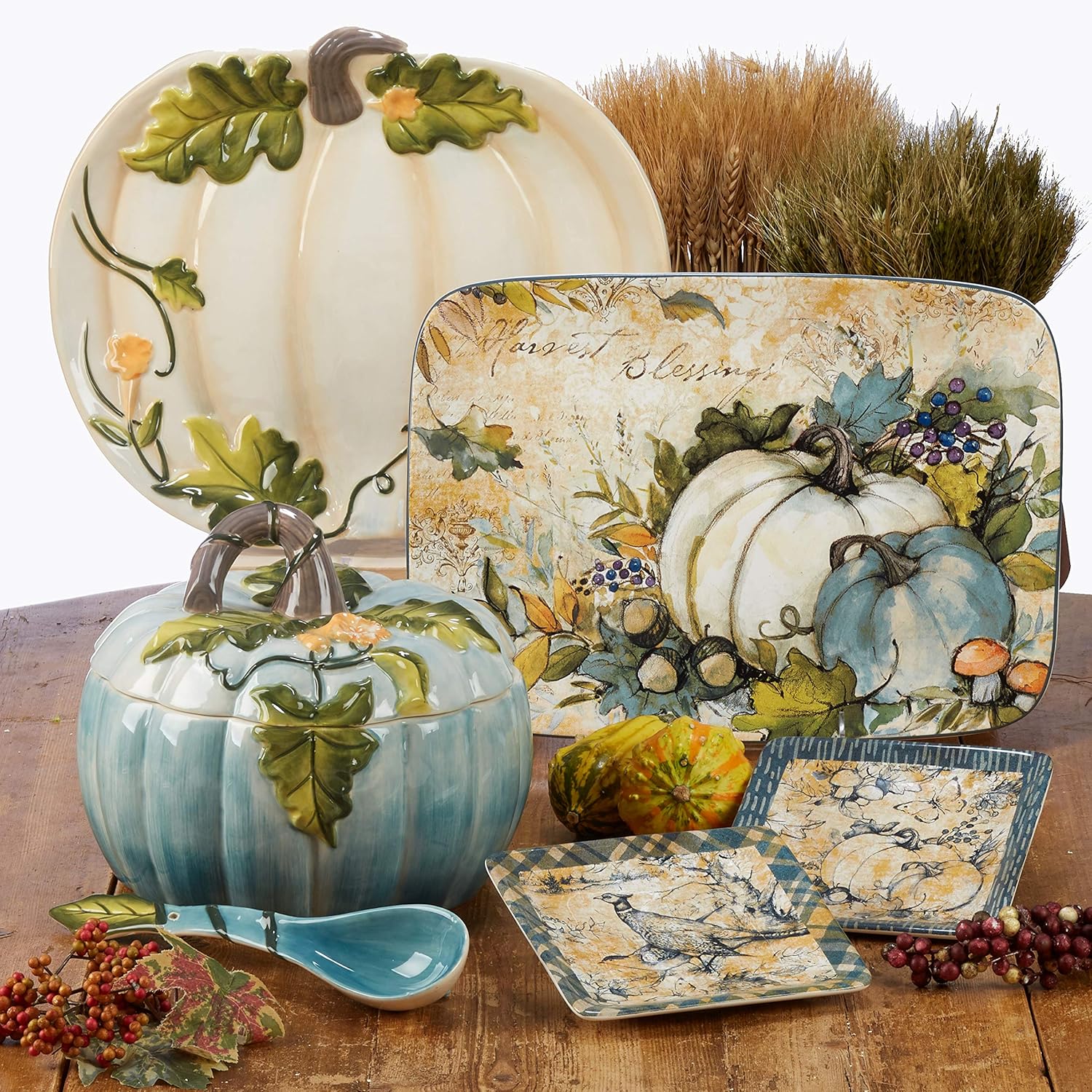 Harvest Gatherings 14 oz. Ceramic Fall Mugs, Set of 4 – Blue & White Pumpkin Coffee Cups – Rustic Autumn Drinkware for Tea, Cocoa, or Cider – Thanksgiving Decor, Farmhouse Kitchen, Hostess Gift - Image 7