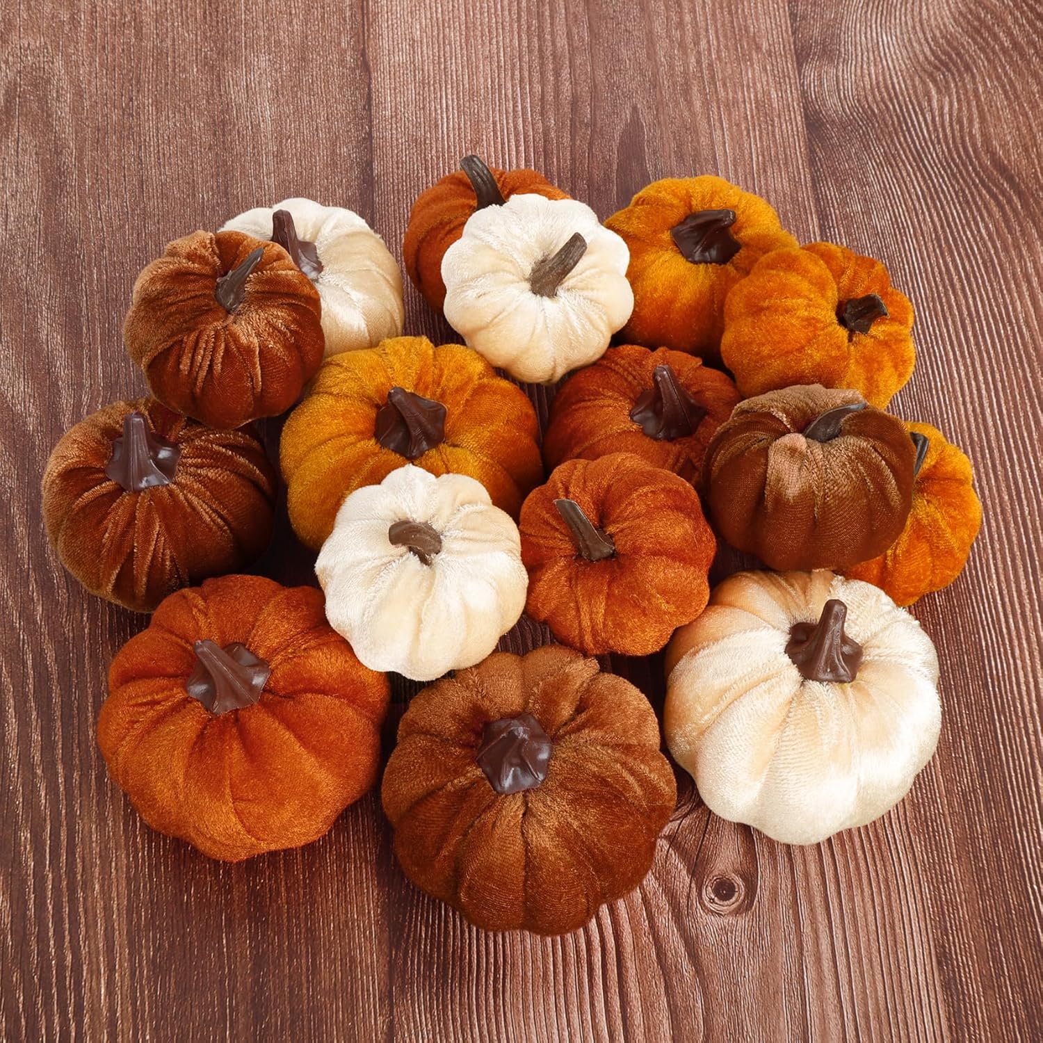16Pcs Fall Artificial Velvet Pumpkins, 3 Sizes Orange Brown Beige Rust Fake Small Foam Pumpkins for Decorating Autumn Fall Farmhouse Home Harvest Thanksgiving Halloween Wedding Table Centerpiece Decor - Image 5